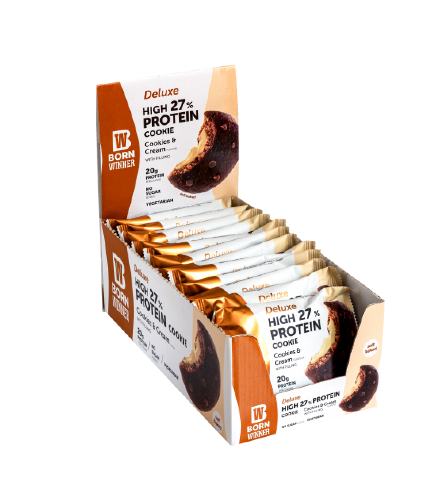 BORN WINNER Deluxe High 27% Protein Cookie Cookies & Cream 12x75 гр